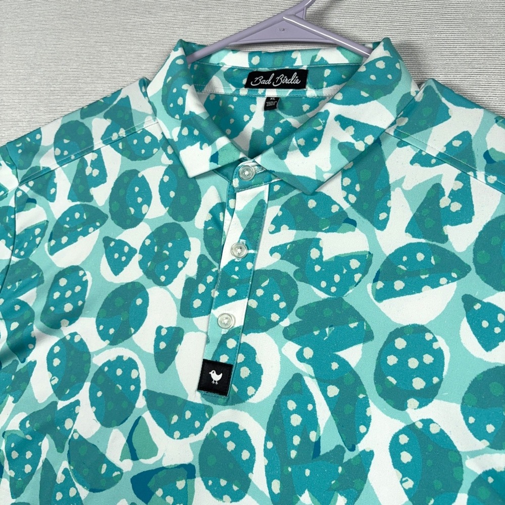 Bad Birdie Bam Bam Golf Polo Shirt Mens Size XL Teal Blue Short Sleeve